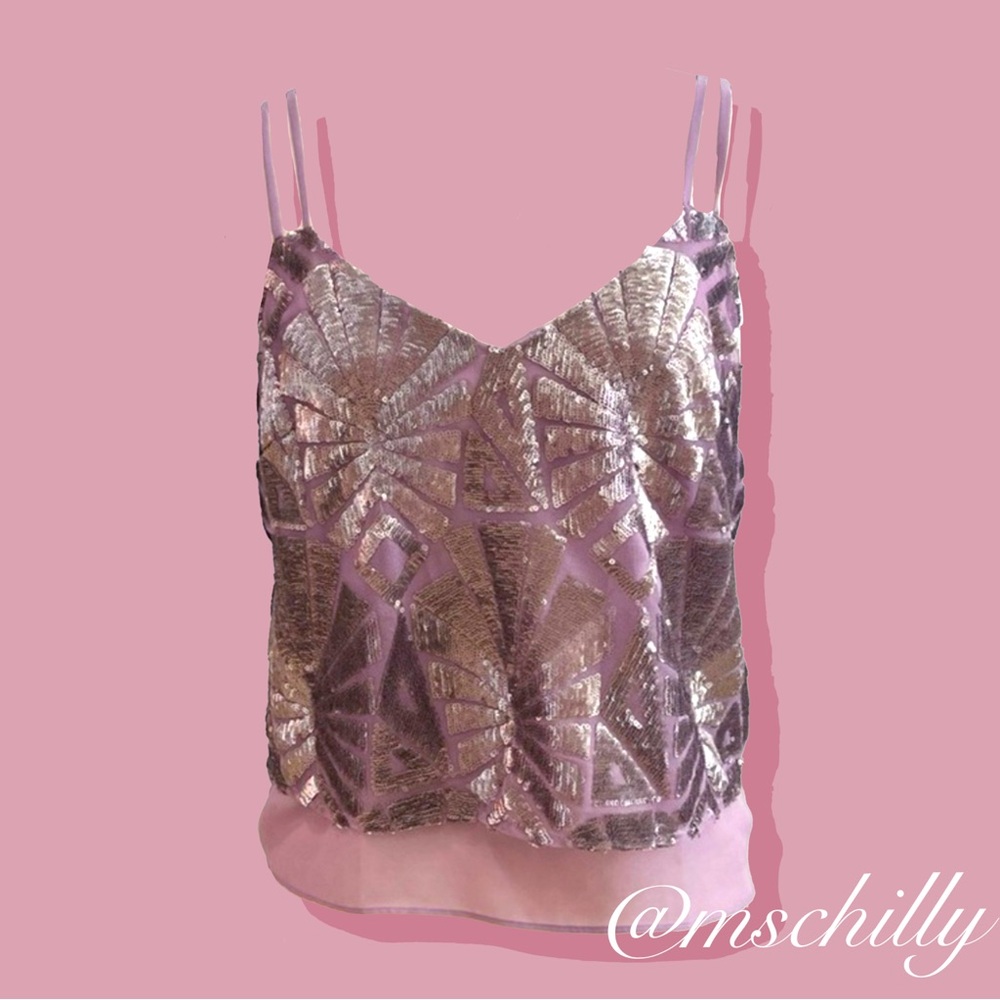 bebe Geo Sequin Cami Tank Top Purple Silver 90s Y2K VTG S